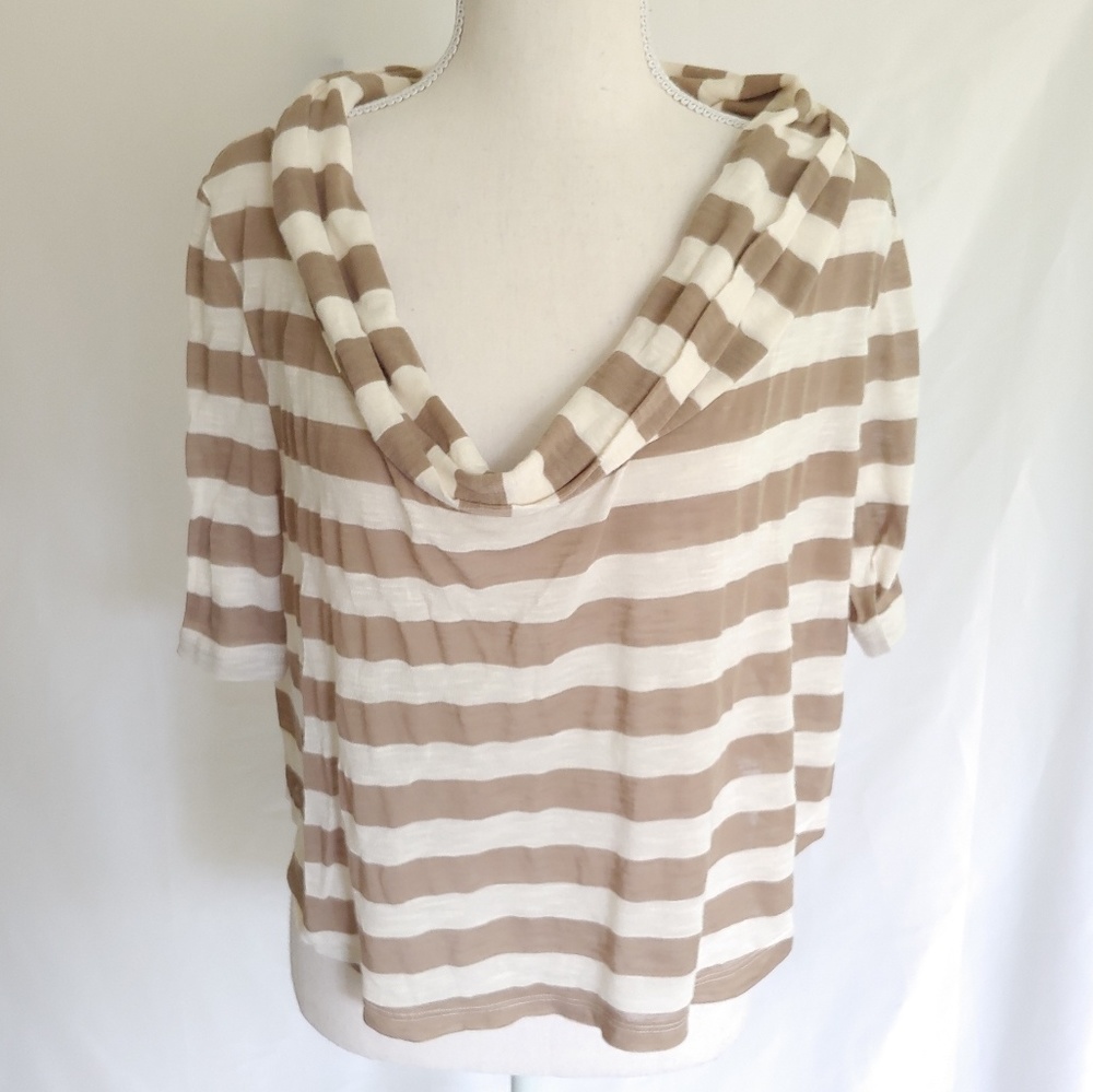 American Rag Tan and White Striped Cowl Neck Top